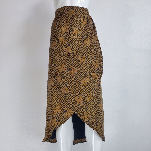 Vintage 80's Valerie Stevens 100% Silk Gold Black Tulip Midi Skirt - Picture 1 of 7